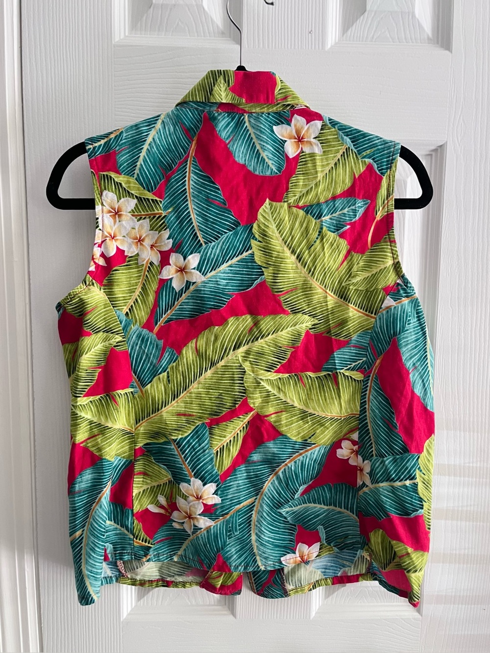 Hilo Hattie The Original Hawaiian Shirt Red Green Sleeveless Collared Top Medium - Picture 5 of 5